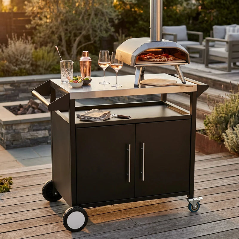 VTX-2856101 Movable Durable Multi-Function Outdoor Kitchen Island 403 Stainless Steel Top BBQ Prep Table Storage Cart Backyard