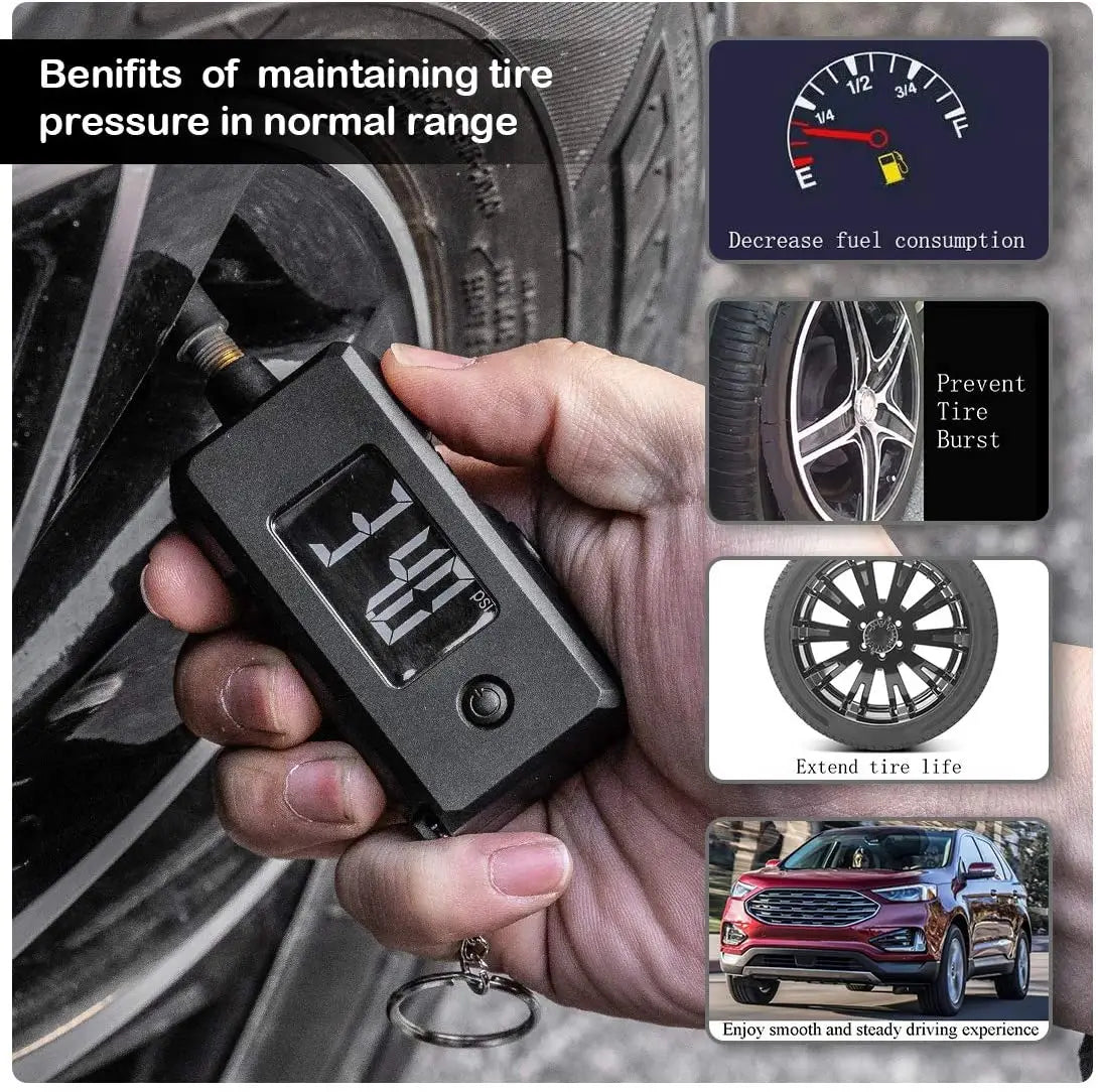 Digital Tire Pressure Gauge for Cars, Trucks, Bicycles, and Motorcycles - 0-100 PSI Measurement