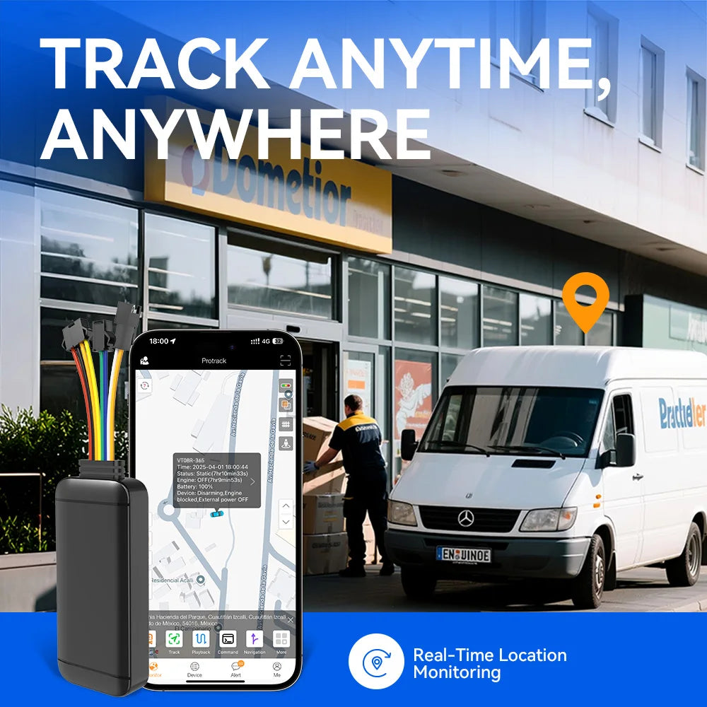 GPS Tracker with Real-Time Location, Engine Cut-Off, Voice Monitoring, and Geofencing for Vehicles and Motorcycles