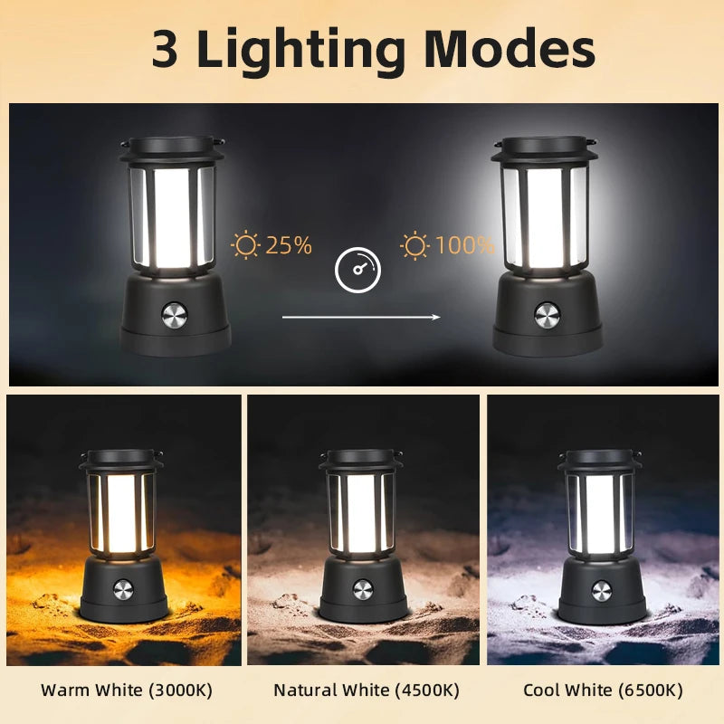 IP54 Waterproof Solar Portable Hanging Lamp & Lantern, 6500K, 300 Lumens, Rechargeable, 20,000 Hours Lifespan