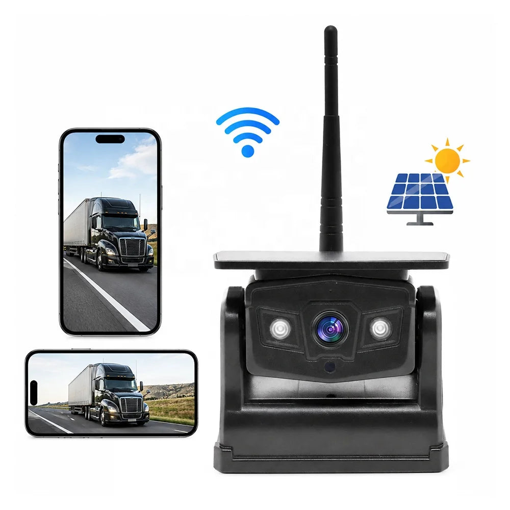 Wireless Solar Panel Observation Camera for Truck Trailer RV, 1080P, Waterproof, Magnetic Mount, 100M WiFi Transmission