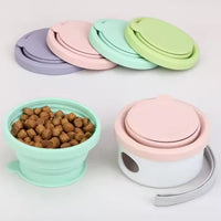VTX-7809829 Portable Silicone Dog Bowl Rounded Shape Waterproof Manual Travel Food Water Feeder Includes Poop Bag Outdoor Use