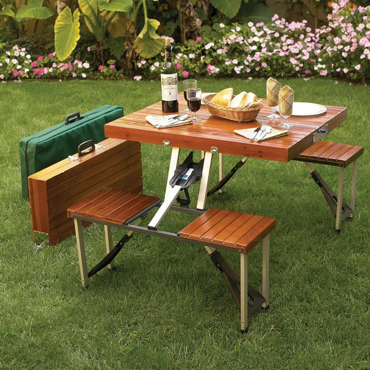 Foldable Aluminum Outdoor Dining Table and Chairs Set, Waterproof Metal Picnic Furniture, Square Design, Modern Style