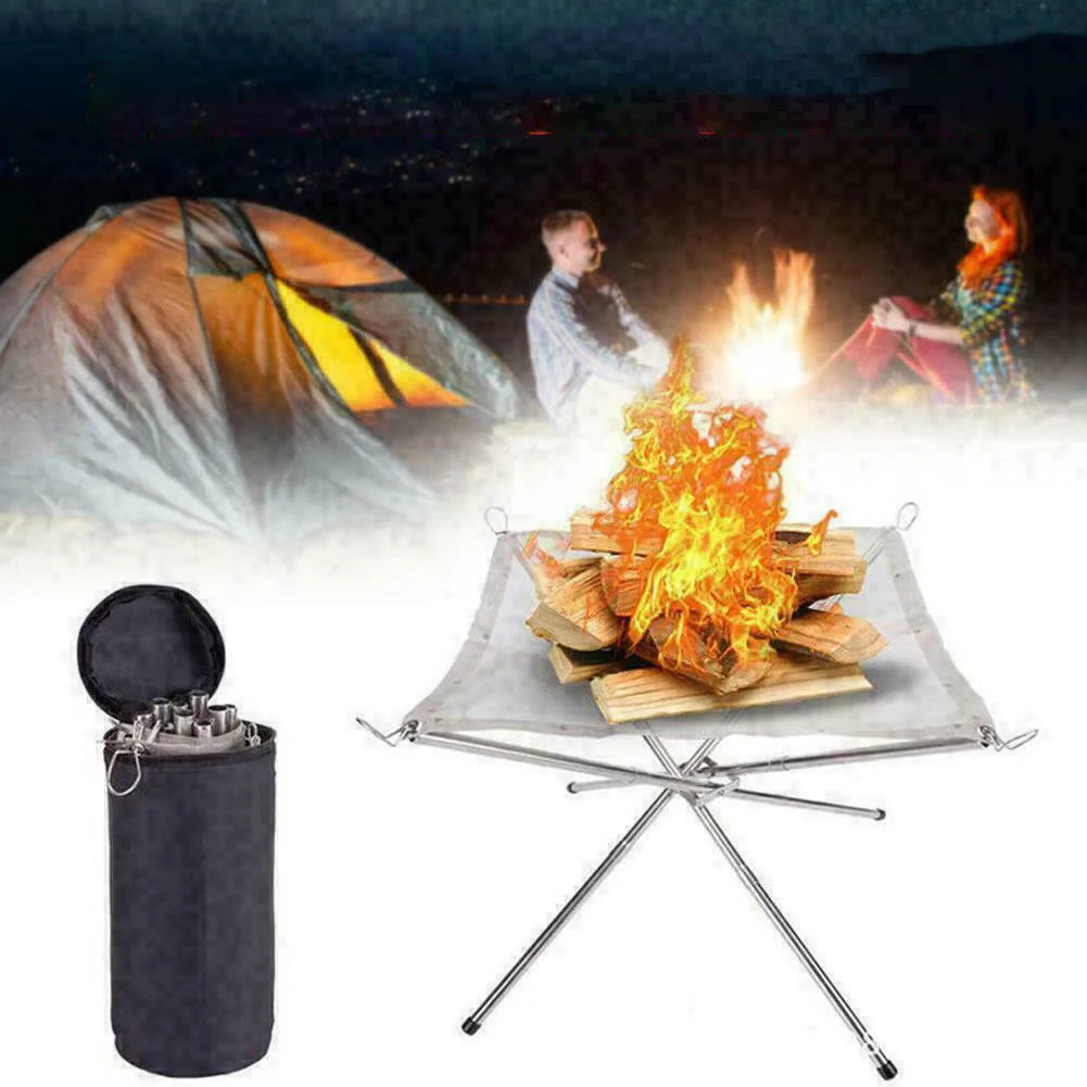 Portable Foldable Fire Pit for Outdoor Camping and Barbecue, Stainless Steel, Model SHY-LY-105