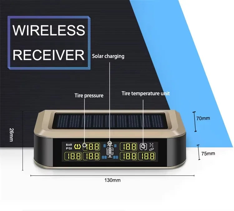Wireless Tire Pressure Monitoring System with 6 External Sensors for RV and Trailer, Solar Powered, LCD Display