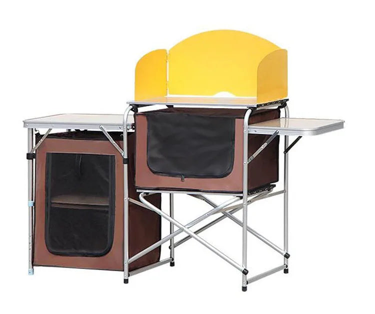 Portable Foldable Camping Kitchen Organizer, Aluminum and MDF, 176x40x80cm