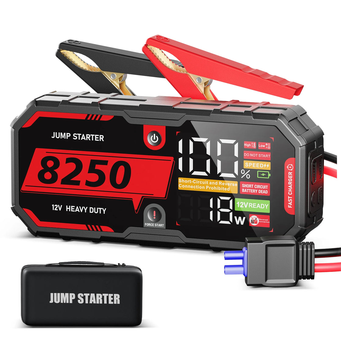 Car Battery Jump Starter F40, Lithium-ion Polymer, 3400AMP Peak Current, USB-A/-C Output, LED Lighting, Black, 22.8*10.4*4.3cm