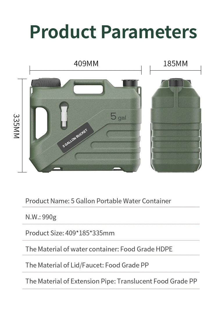 19 Liter Portable Outdoor Water Container with Spigot for Camping and Hiking