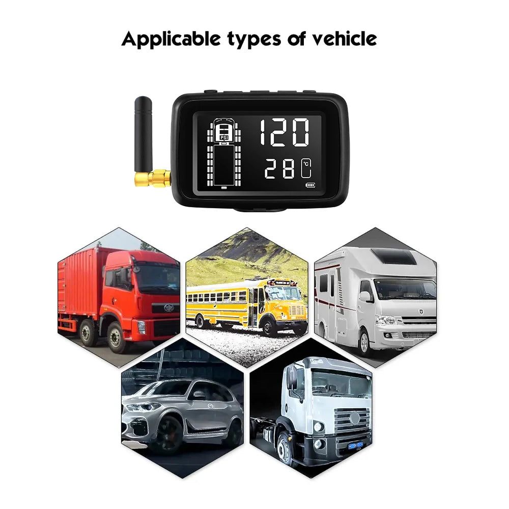 Truck RV Bus Tire Pressure Monitoring System with External Sensors, Model 901RV, Compatible with Toyota Truck and Volkswagen, 199 psi