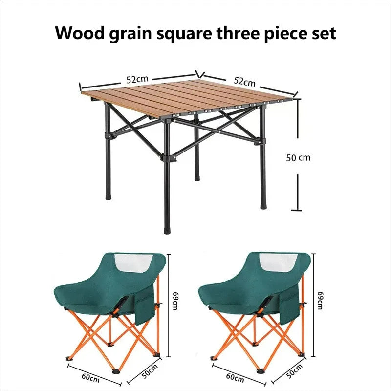 Portable Roll Up Iron Folding Camping Table and Garden Chair Set with Oxford Fabric