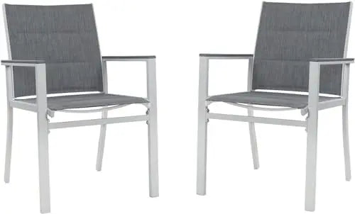 Modern Outdoor Patio Dining Chair Set, Gray Frame and Fabric, Comfortable Seating for Garden and Living Room