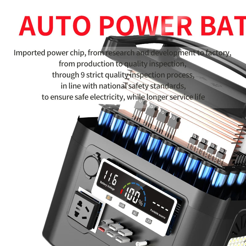 600W Solar Portable Power Station with Dual MPPT, Wireless Charging, and LiFePO4 Battery for Camping, RV, and Home Backup