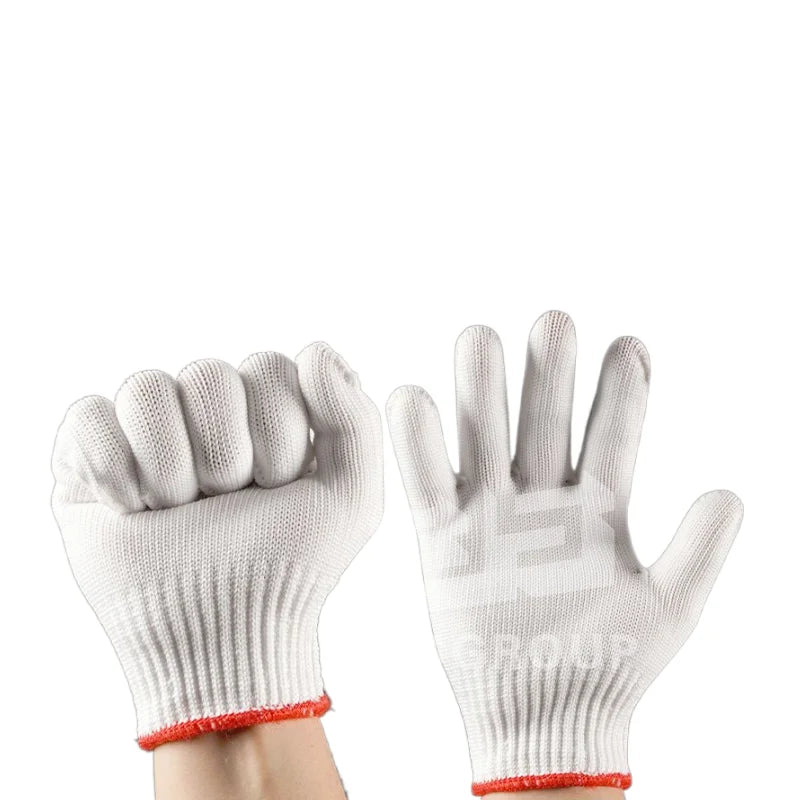 White Cotton Safety Working Gloves with Orange Edge, Model SJSCG-01, Anti-Impact and Anti-Slip