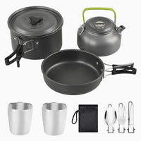 VTX-1824805 8in1 Outdoor Picnic Alumina Boiling Pot Frying Pan Set Accessories Portable Cookware Party Hiking Camping Travel