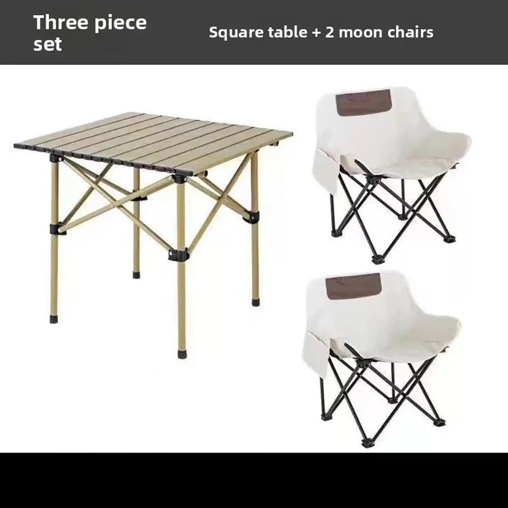 Ultralight Portable Folding Camping Chair and Table Set for Outdoor Use, Aluminum Alloy, 2-Person Capacity, Ergonomic Design