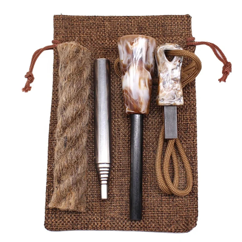Pocket Size Fire Starting Survival Kit with Magnesium Ferro Rod, Fire Blower, and Fat Rope Stick