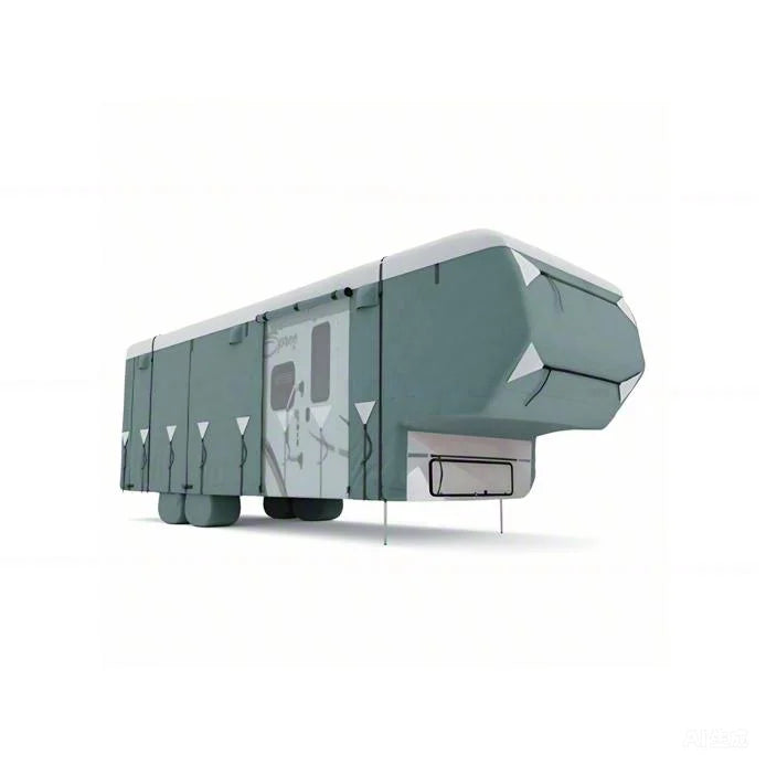 Lockable 5th Wheel RV Cover Kit, 100% Waterproof Non-Woven Fabric with 4 Tire Covers and 2 Straps