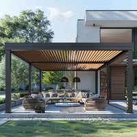VTX-2102437 Size Heavy Duty Motorized Waterproof Sunshade Windproof Luxury Louvered Aluminum Outdoor Garden Pergola Home Decor