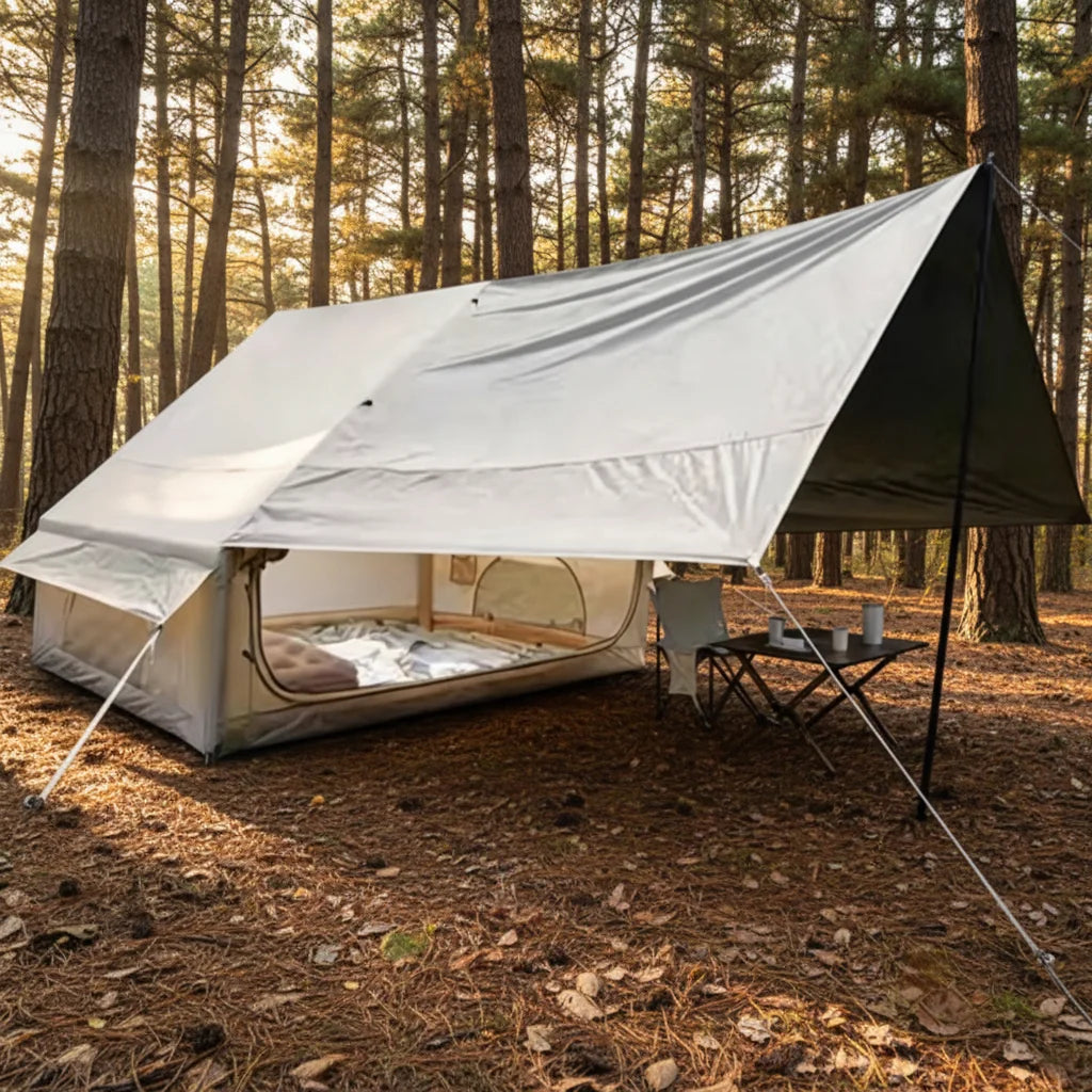 Inflatable Camping Tent 6.3 Square Meters with Sun Canopy for 2-3 Persons, Waterproof, Automatic Opening, Lightweight, Portable
