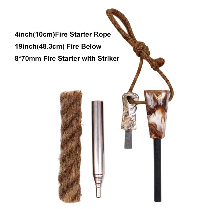 Pocket Size Fire Starting Survival Kit with Magnesium Ferro Rod, Fire Blower, and Fat Rope Stick