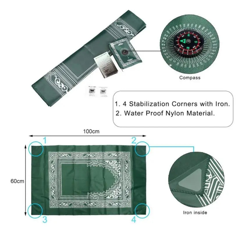 Outdoor Folding Prayer Rug Blanket 60x100cm Waterproof Polyester Portable Travel Mat with Compass