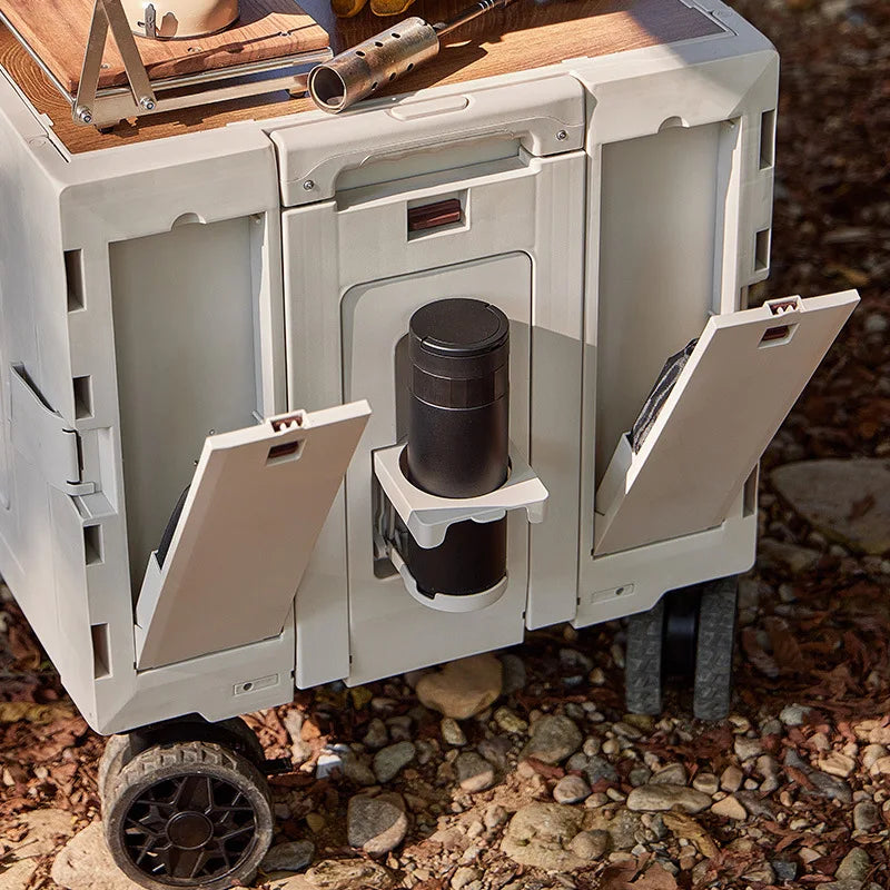 Foldable Five-Wheel Utility Cart for Outdoor Camping, Travel, and Picnics - Large Capacity Mobile Food Trolley
