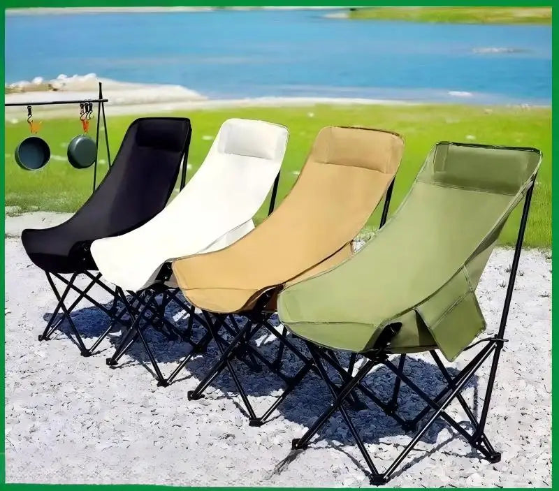 High-Back Moon Chair Bamboo Portable Folding Beach Camping Chair