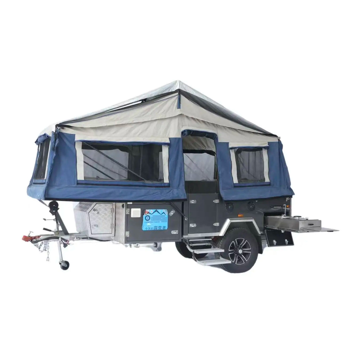Mobile Lightweight Hybrid Travel Camper Trailer Forward Fold Design, Pop-Up Caravan for 3-4 Persons, 4.9 x 1.9 x 1.3 Metres