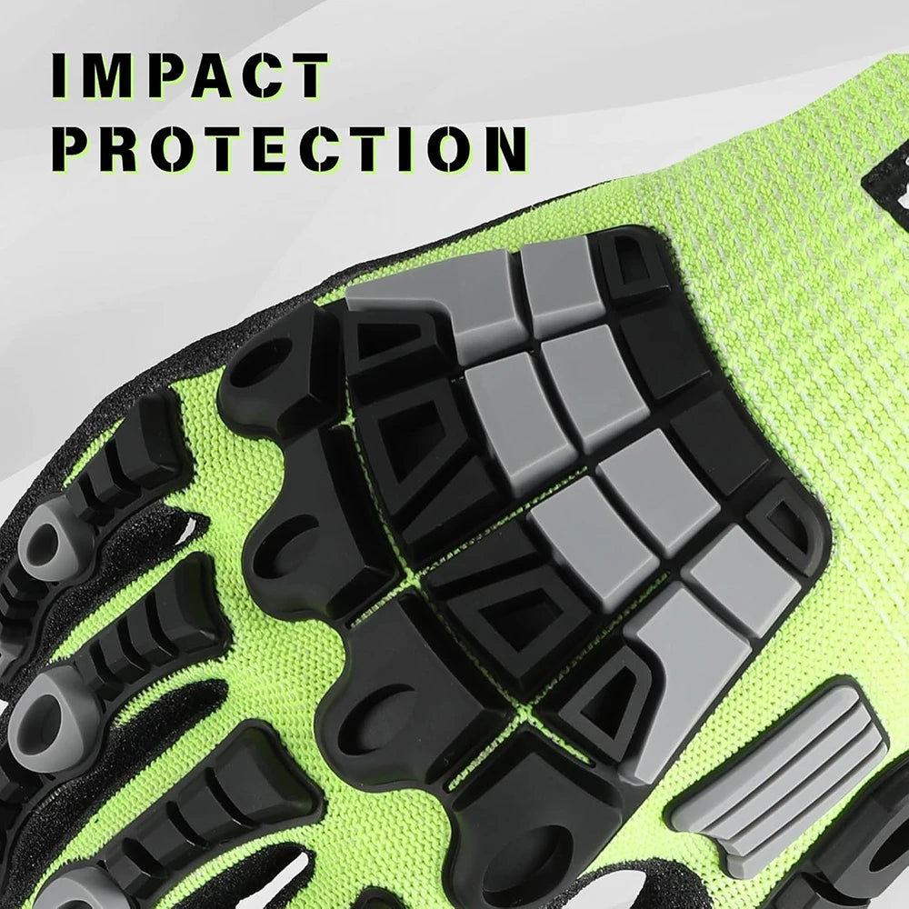 Men's Anti-Impact Safety Work Gloves, TPR Coated, Nitrile Sandy, Cut Resistant, Waterproof, Touchscreen, General Purpose