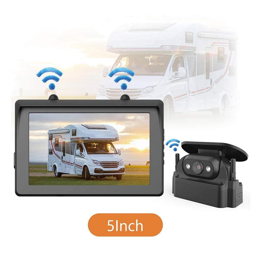 5 Inch Wireless Solar Battery Dash Cam with Monitor for Trucks, RVs, and Trailers - Model ZY-W513