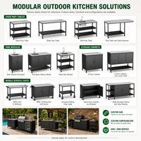 VTX-2823333 Modern Outdoor Kitchen Island Cabinet Steel Modular BBQ Station Storage Prep Worktop Waterproof Eco-Friendly Durable