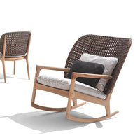 VTX-3249317 Leisure Teak Wood Frame Rattan Chair Patio Outdoor Garden Rocking Balcony Sets Modern Living Room Backyard Deck