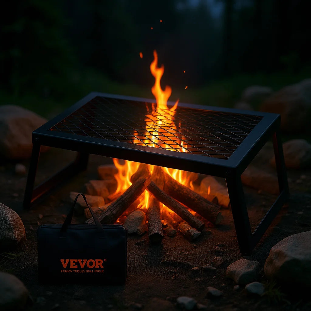 18 Inch Steel Folding Campfire Grill with Carrying Bag for Outdoor Cooking, Model D0100HAM70G