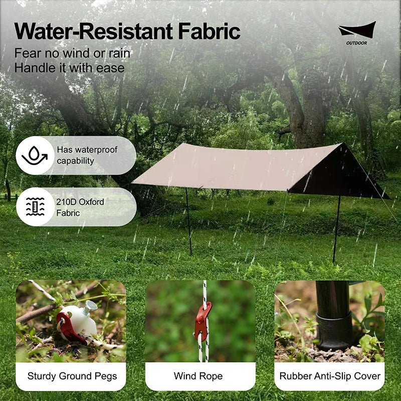 Heavy Duty Waterproof Camping Sun Shade Canopy with UPF 50+ Protection, Double Layer PVC, Camouflage Design