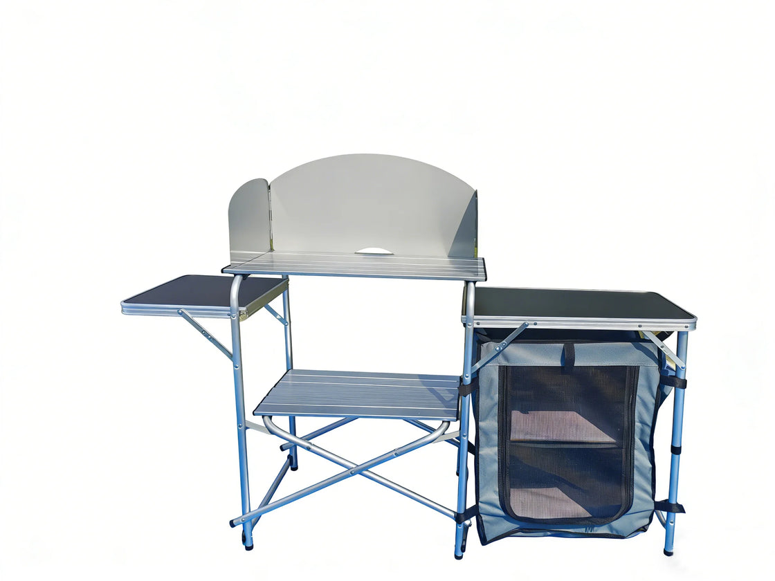 Foldable Aluminum Camping Kitchen Table with Storage Bag, Portable Outdoor Cooking Cupboard