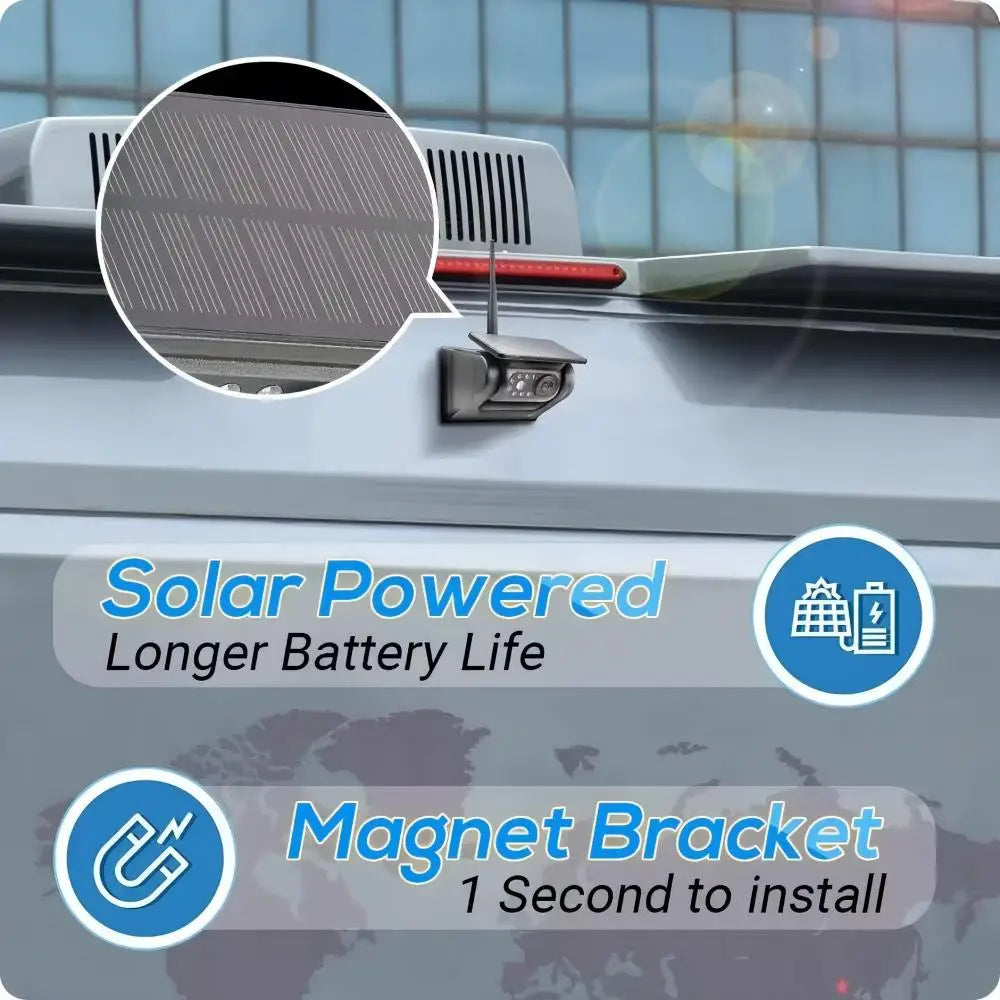 Solar Powered Magnetic Dash Cam with 7-Inch Monitor, 1080P Resolution, Night Vision, Waterproof, for Cars, Trucks, RVs, and Trailers