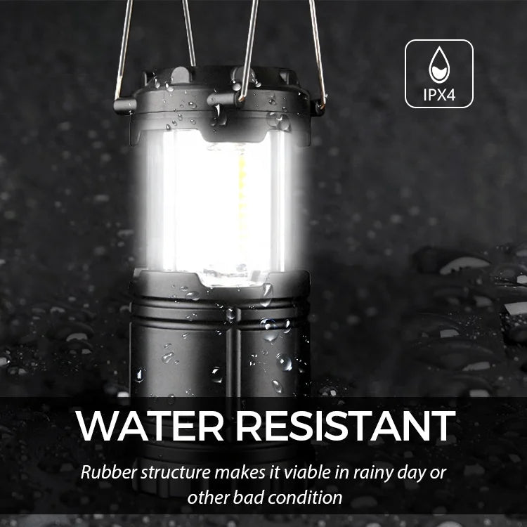 Telescopic COB LED Camping Lantern, Waterproof, Battery-Powered, 350 Lumen, 3xAA, Portable, Lightweight, 8.7x8.7x12.5cm