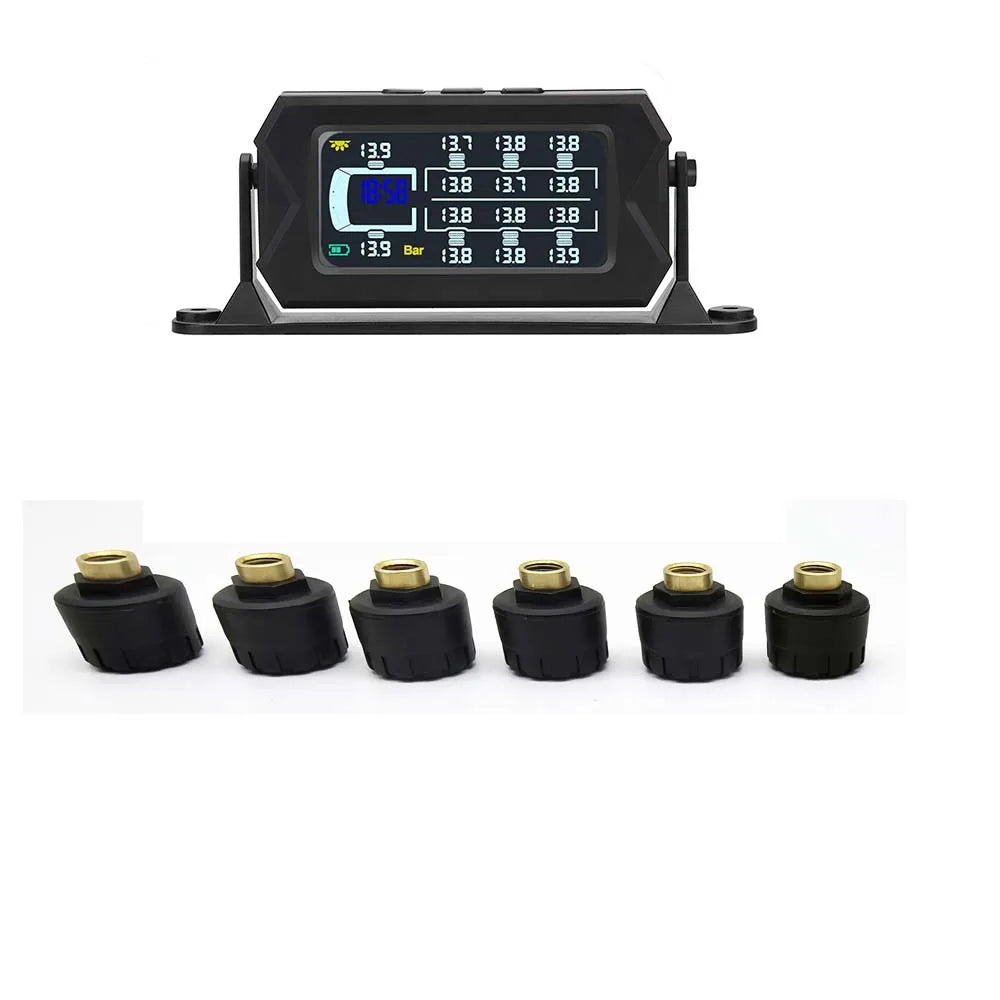 Heavy Duty 12-Wheel Tire Pressure Monitoring System for Truck and RV, Model FGS-20, 433.92MHz, LCD Display, Real-Time Monitoring