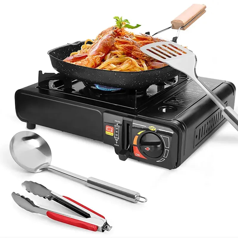 Single Burner Portable Butane Gas Stove for Outdoor Cooking, Camping, and Hiking, Black, 34x25x8cm