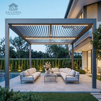 VTX-2036901 Luxury Modern Eco-Friendly 3x3m Wall Mounted Pergola Aluminum Louvered Roof Motorized Waterproof Smart Sunshade Patio