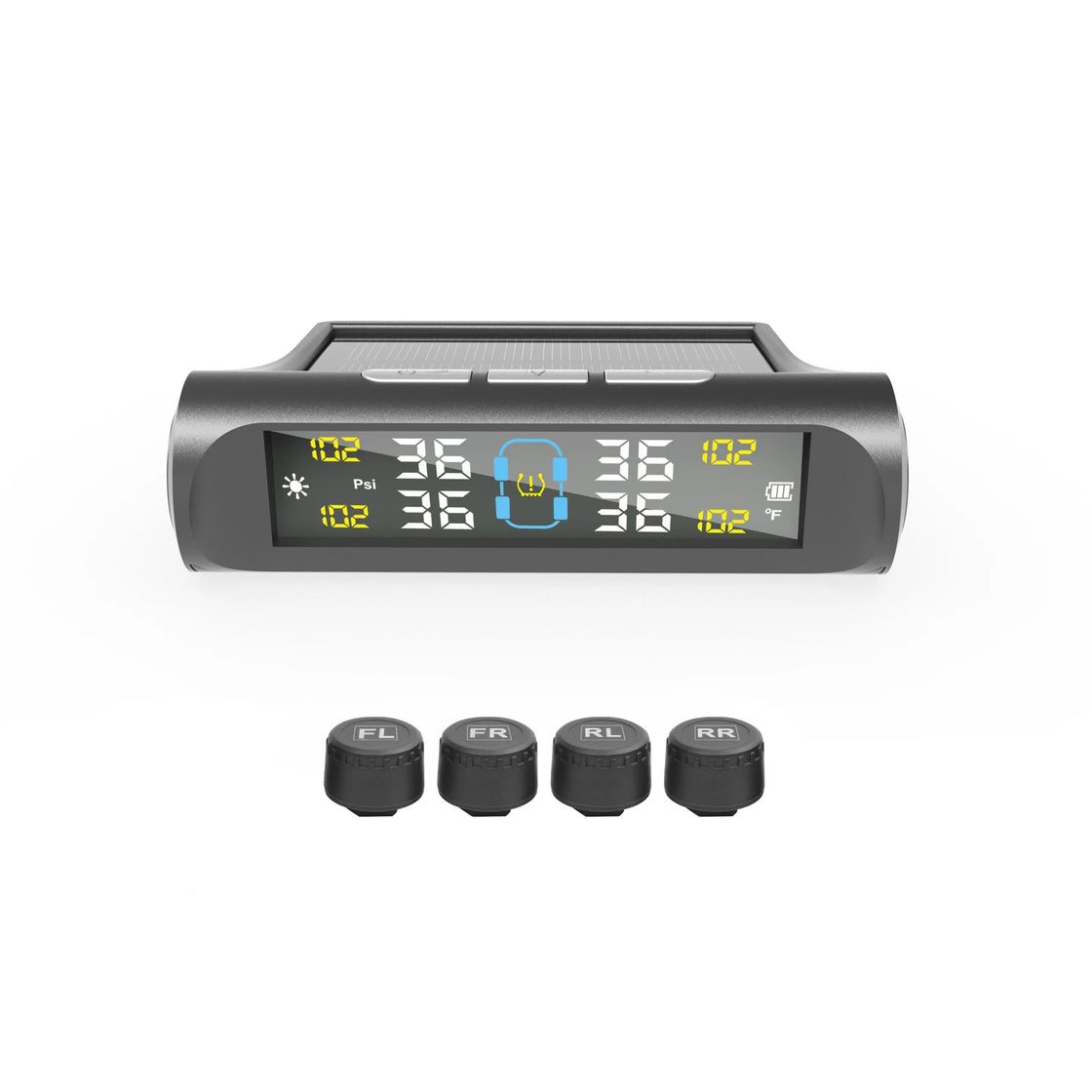 Digital Tire Pressure Monitoring System with 4 Solar-Powered Sensors for Universal Fit