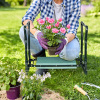 VTX-1643685 Foldable Metal Eco-friendly Outdoor Garden Kneeler Seat Tools Tool Kit Galvanized Steel, Metal 23.6 x 10.6 x 19.3 in