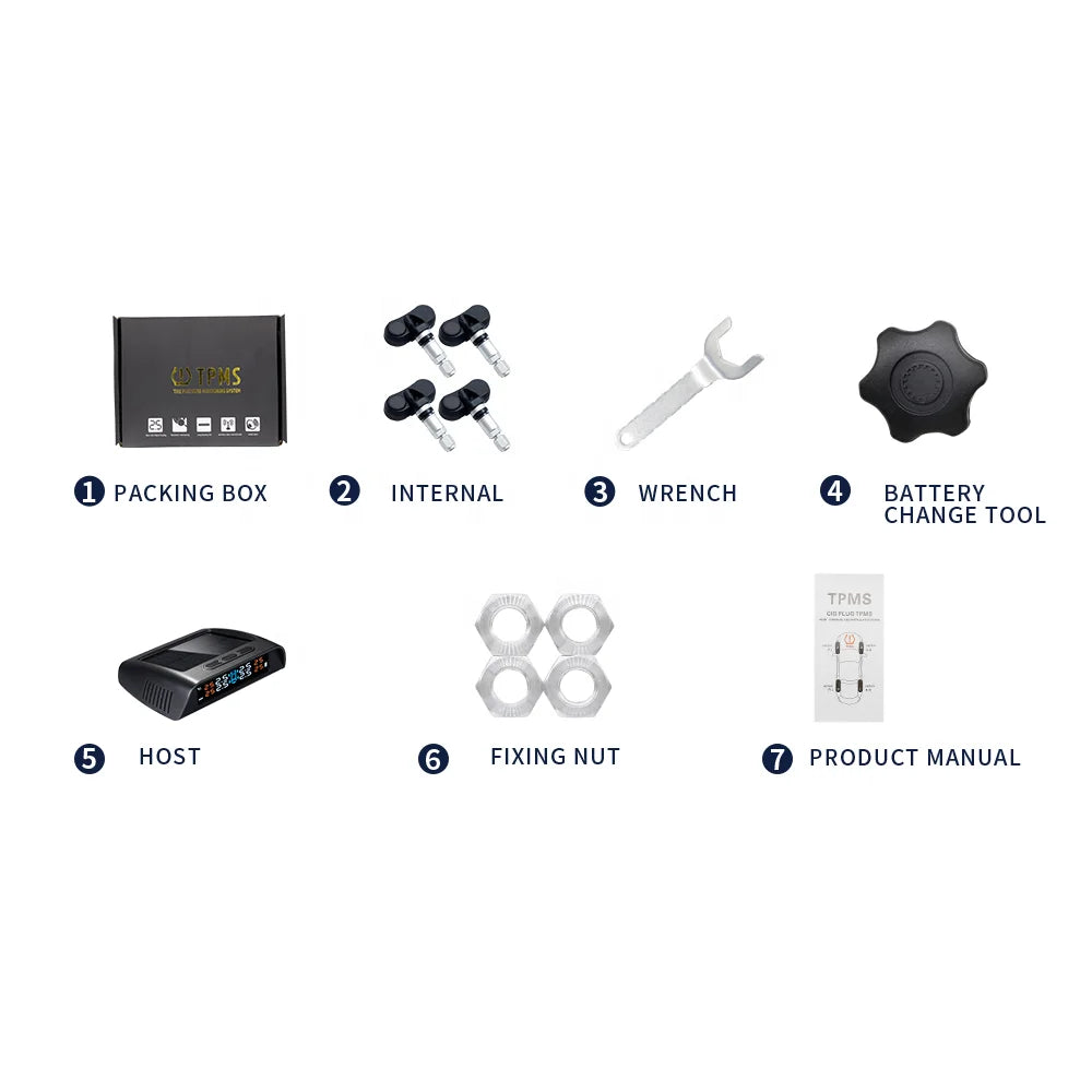 Solar Power Tire Pressure Monitoring System with USB Charging, Universal Fit, Model C200
