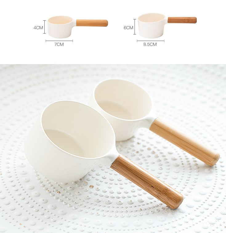 KFX-0585277 Bamboo Handle Dog Food Spoon - Melamine Resin, Milky White, Two Sizes Available