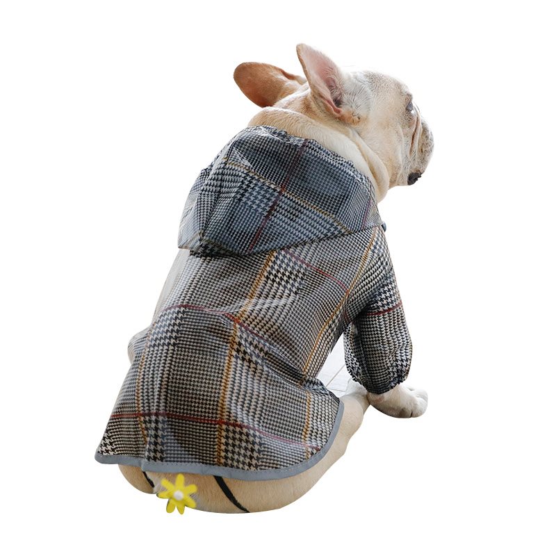 KFX-1867197 Stylish Grey Grid Dog Raincoat for Small to XXL Sizes