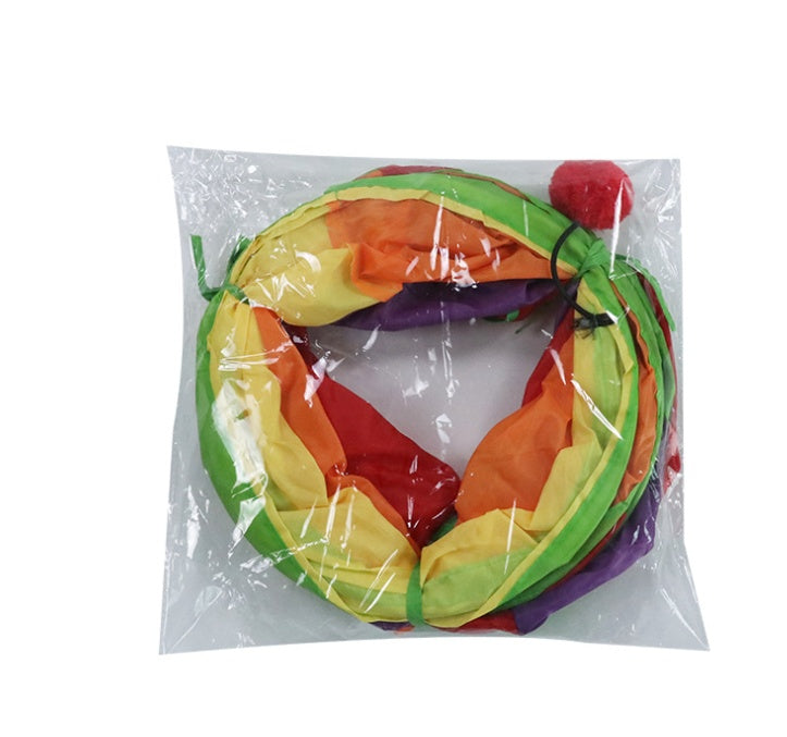 KFX-3369661 Rainbow S-shaped Collapsible Cat Tunnel - Eco-friendly Durable Fabric, Foldable Cat Toy