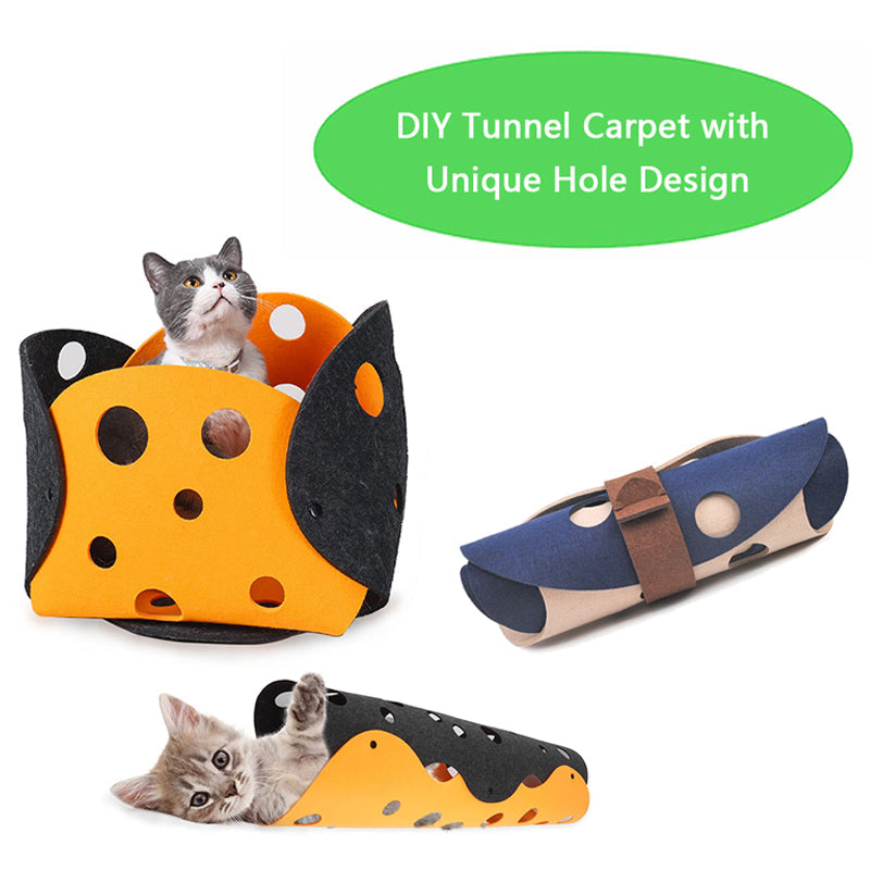 KFX-3500733 Collapsible Cat Tunnel with Interactive Peepholes and Soft Felt Material for Kittens and Small Pets
