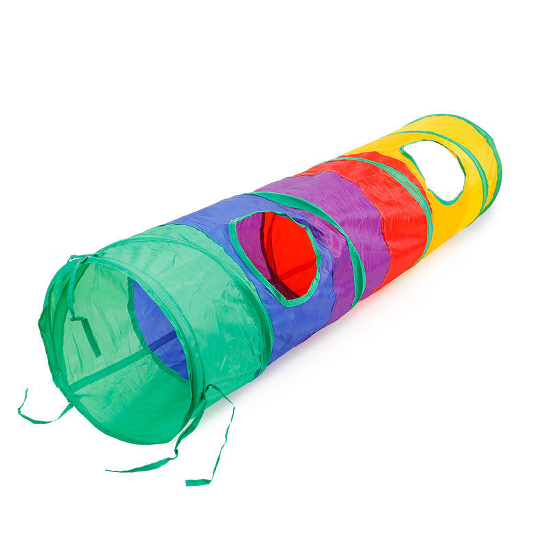 KFX-3533501 Rainbow Collapsible Cat Tunnel - Polyester Pet Play Channel for Training and Comfort