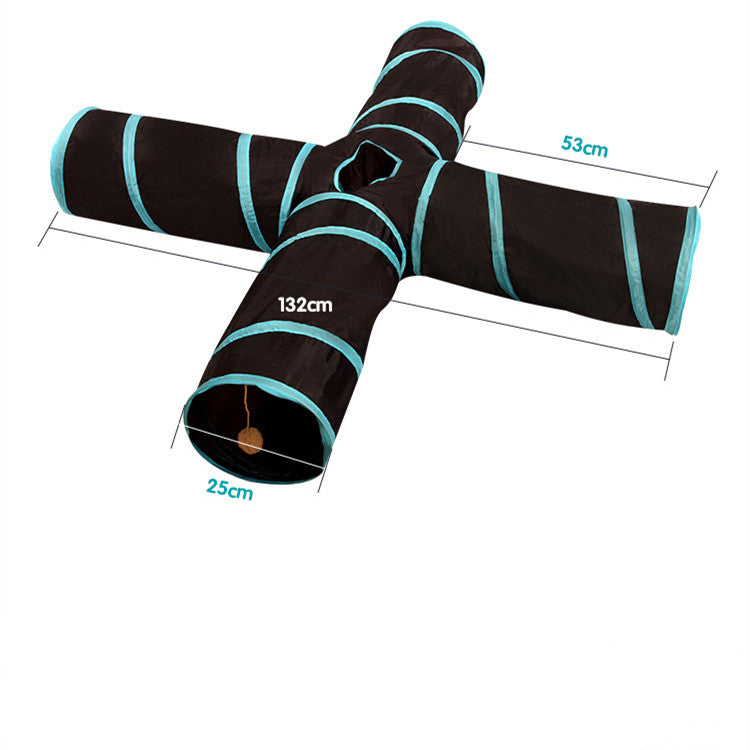 KFX-3926717 Foldable Pet Passage Toy for Cats and Small Dogs - Four-Way Design, Easy to Carry, Poly Fabric