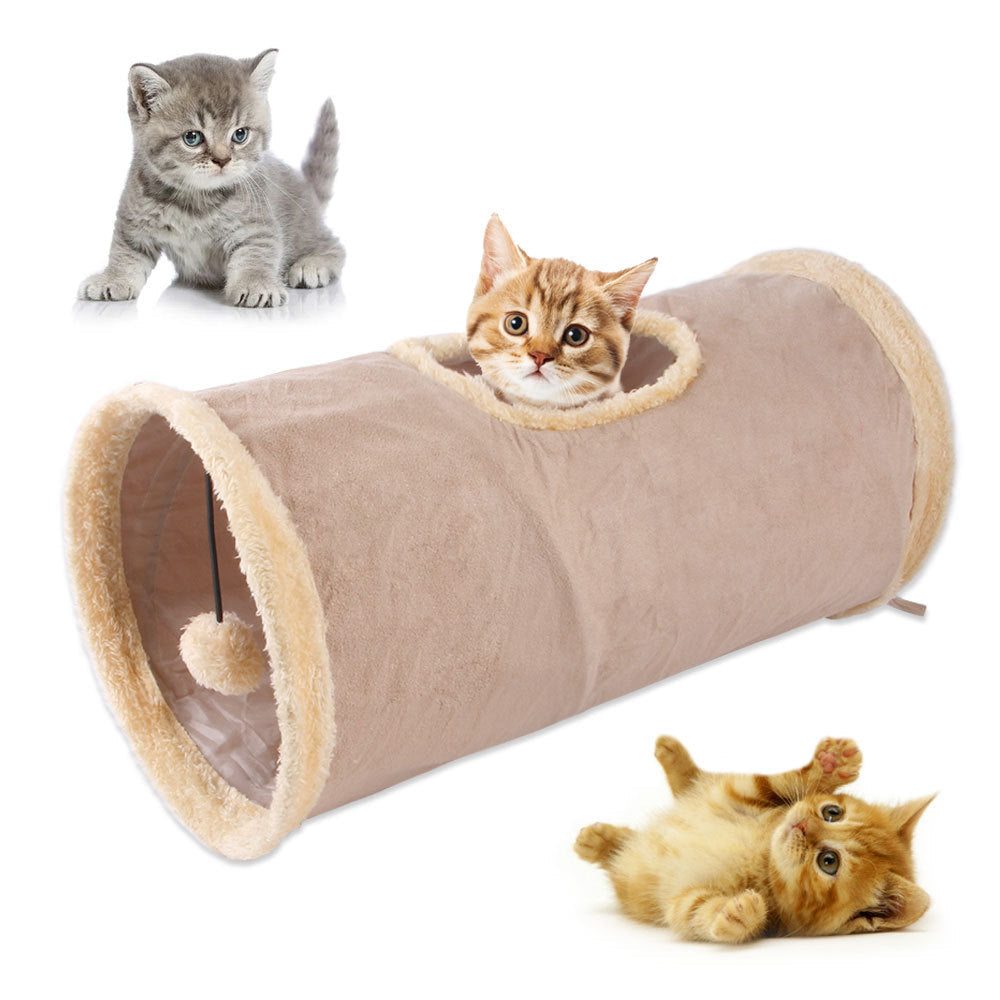 KFX-4221629 Packable Folding Suede Cat Channel Toy in Khaki and Grey